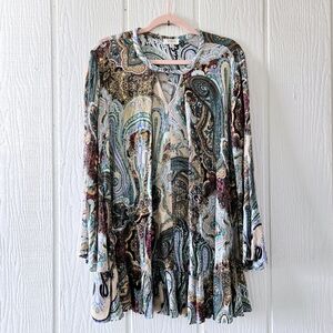 UMGEE Boho Paisley Peasant Gypsy Festival Keyhole Tunic Mini  Longsleeve Small